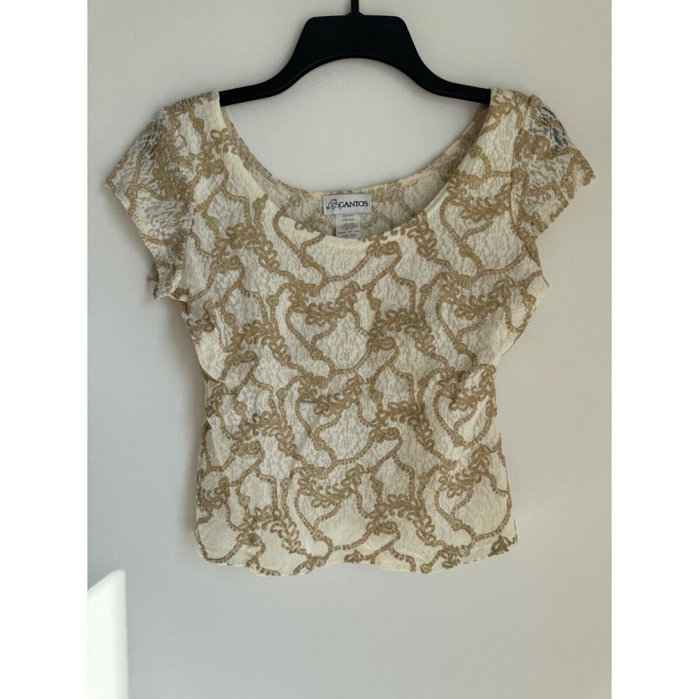 VTG Gantos Sheer Floral Top Short Sleeve Shirt 90s Y2K USA Made Shirt